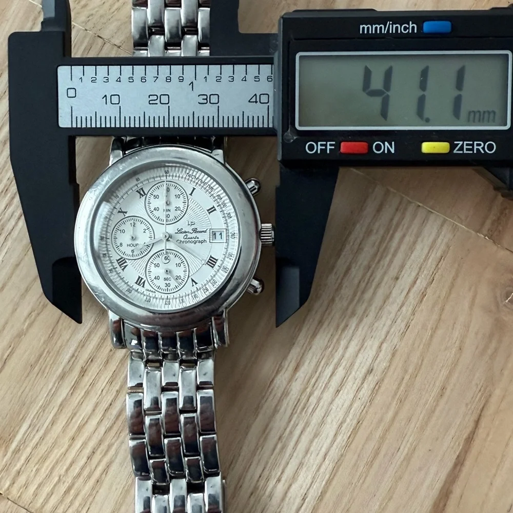 Lucien Piccard Chronograph Watch Stainless Case Bracelet Silver Dial New Crystal